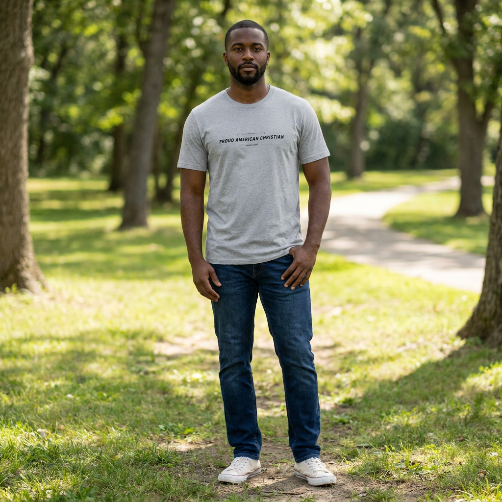 American Christian T-Shirt — Patriotic Flag Design (Adult)