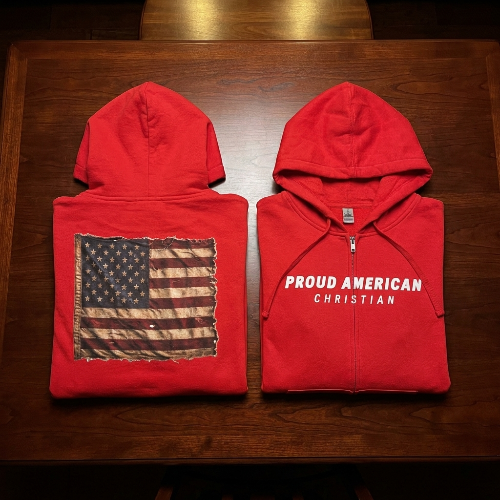 American Christian Zip Hoodie — Distressed Flag Back Print (Adults)