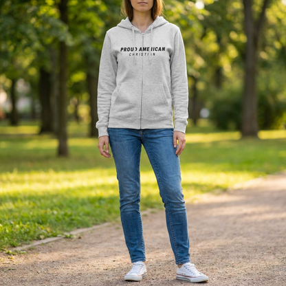 American Christian Zip Hoodie — Distressed Flag Back Print (Adults)