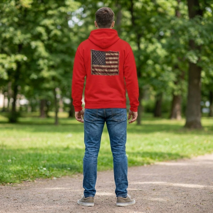 American Christian Zip Hoodie — Distressed Flag Back Print (Adults)