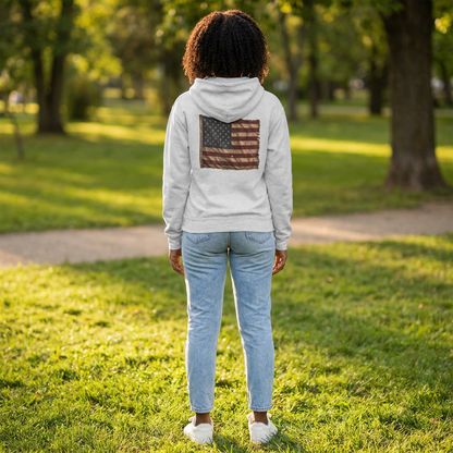 American Christian Zip Hoodie — Distressed Flag Back Print (Adults)
