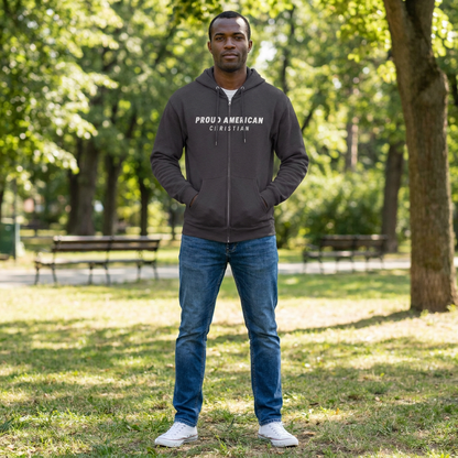 American Christian Zip Hoodie — Distressed Flag Back Print (Adults)