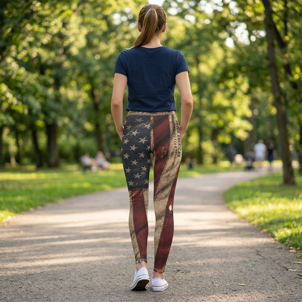 American Flag Vintage Leggings — Proud American All-Over Print