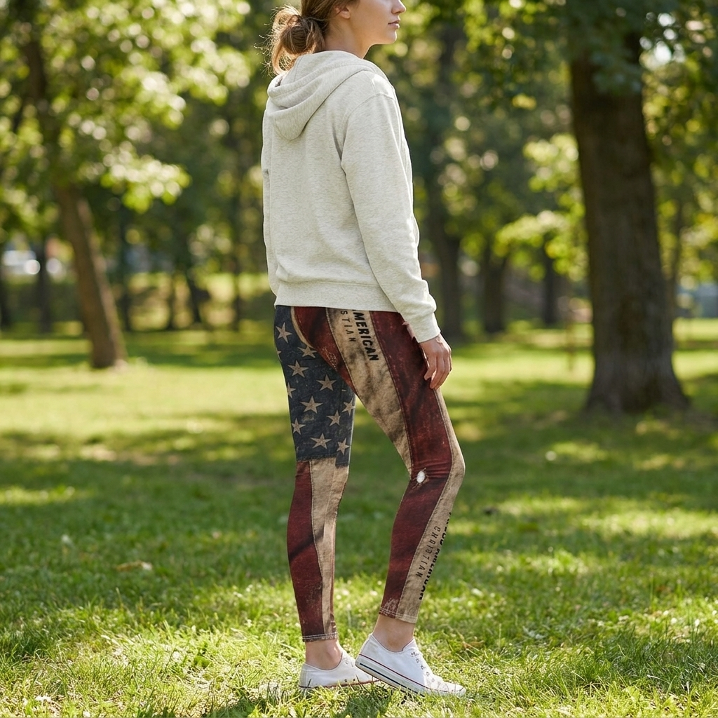 American Flag Vintage Leggings — Proud American All-Over Print