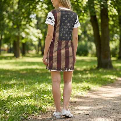 American Flag T-Shirt Dress — Vintage Distressed Stars & Stripes