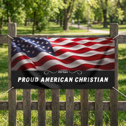 Proud American Christian Vinyl Banner – Patriotic USA Flag Outdoor Sign