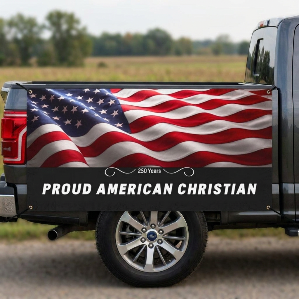 Proud American Christian Vinyl Banner – Patriotic USA Flag Outdoor Sign