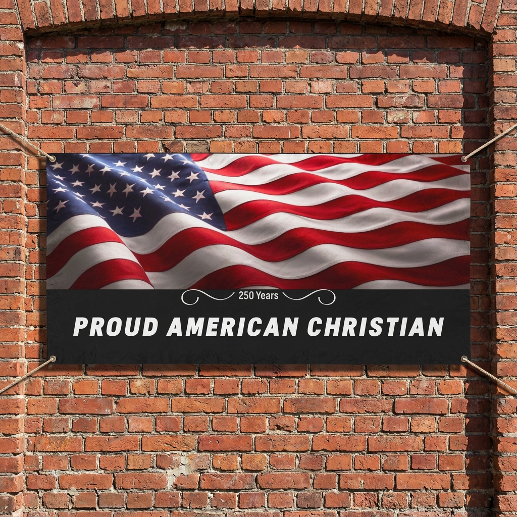 Proud American Christian Vinyl Banner – Patriotic USA Flag Outdoor Sign