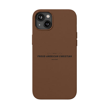 Engraved PU Leather Phone Case — "Proud American Christian" Minimalist Protective Cover