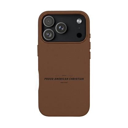 Engraved PU Leather Phone Case — "Proud American Christian" Minimalist Protective Cover