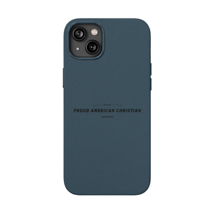 Engraved PU Leather Phone Case — "Proud American Christian" Minimalist Protective Cover