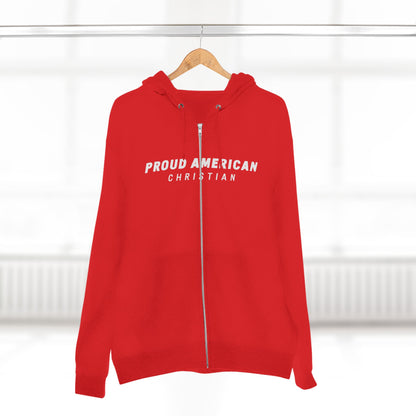 Proud American Christian Zip Hoodie — Distressed Flag Back Print