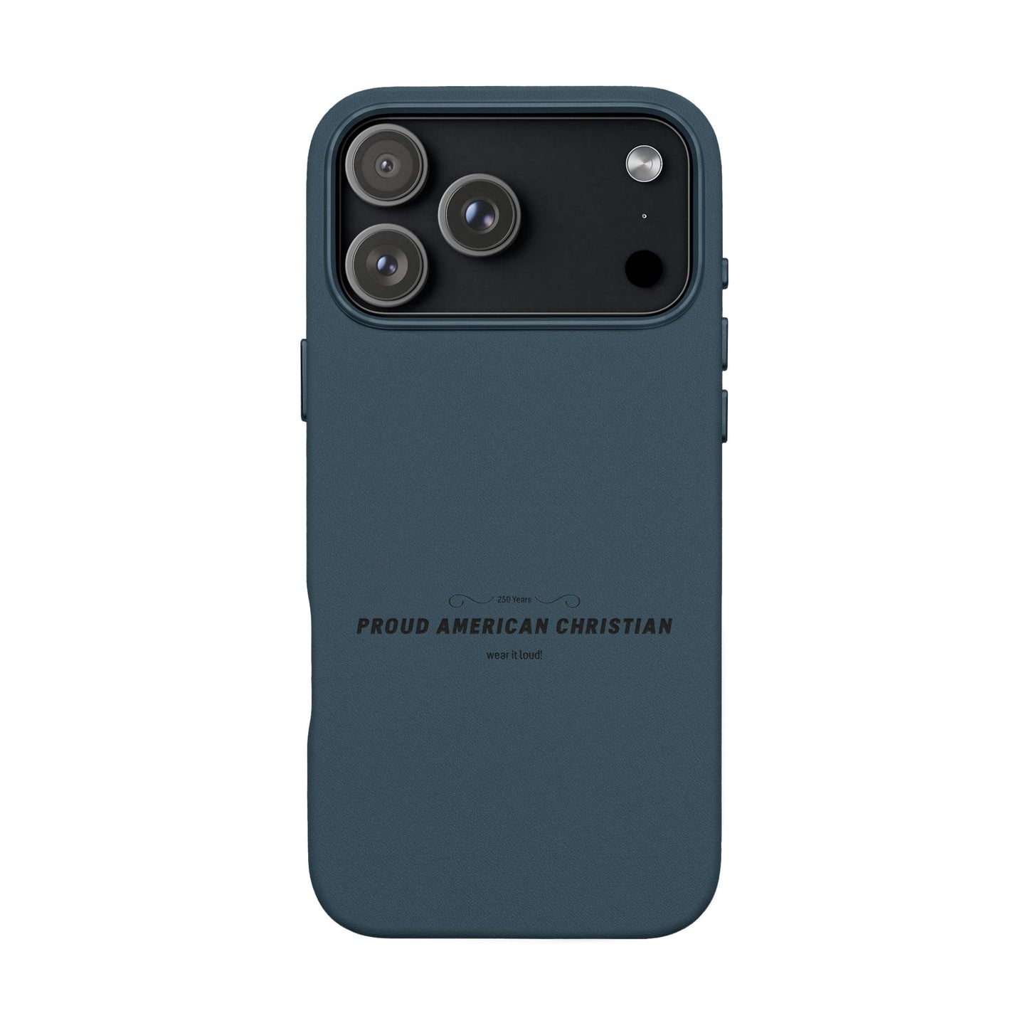 Engraved PU Leather Phone Case — "Proud American Christian" Minimalist Protective Cover