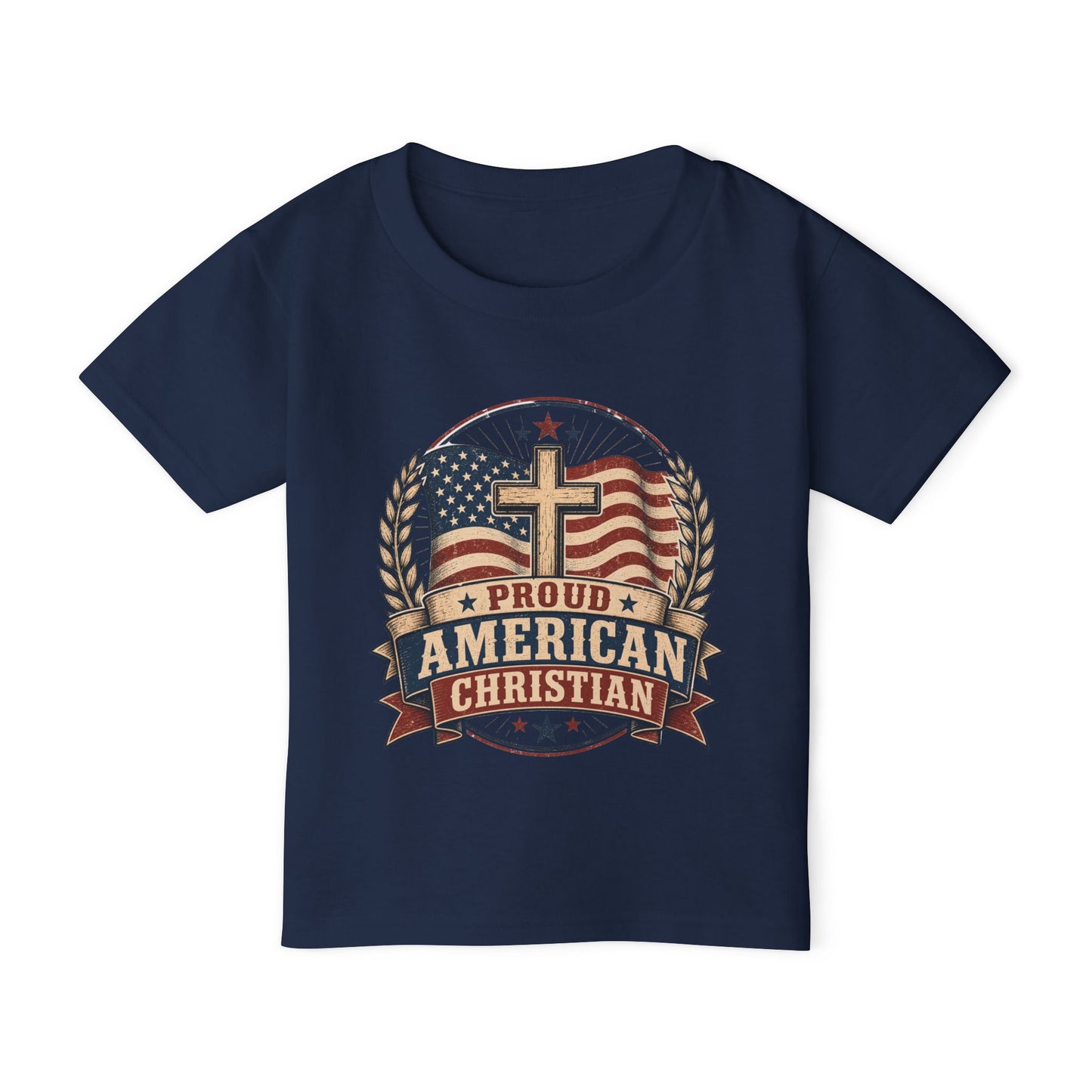 Toddler T-Shirt — Proud American Christian Flag Cross Design