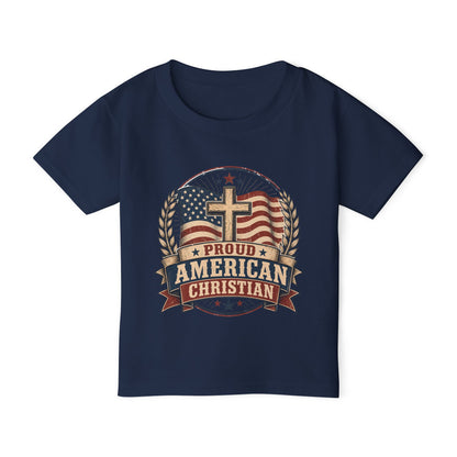 Toddler T-Shirt — Proud American Christian Flag Cross Design