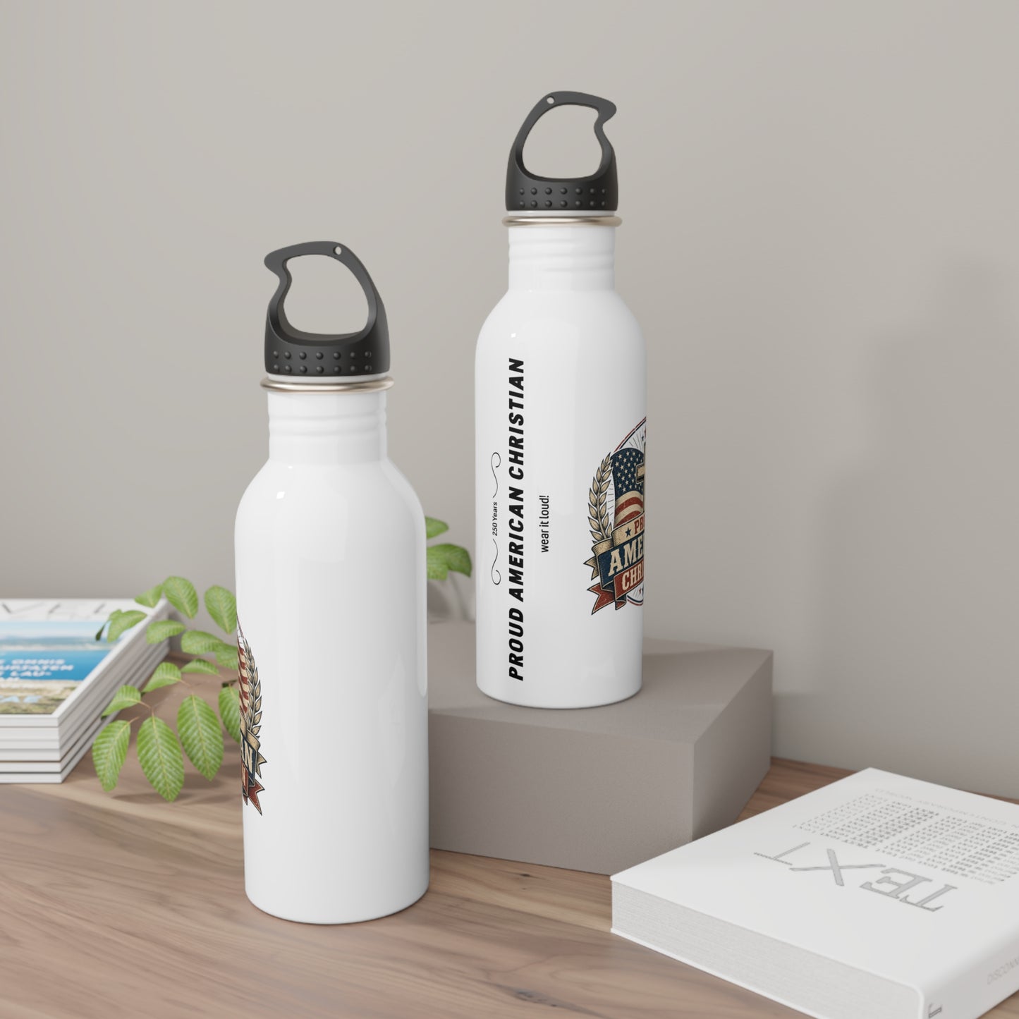 Proud American Christian Stainless Steel Water Bottle | Patriotic Design