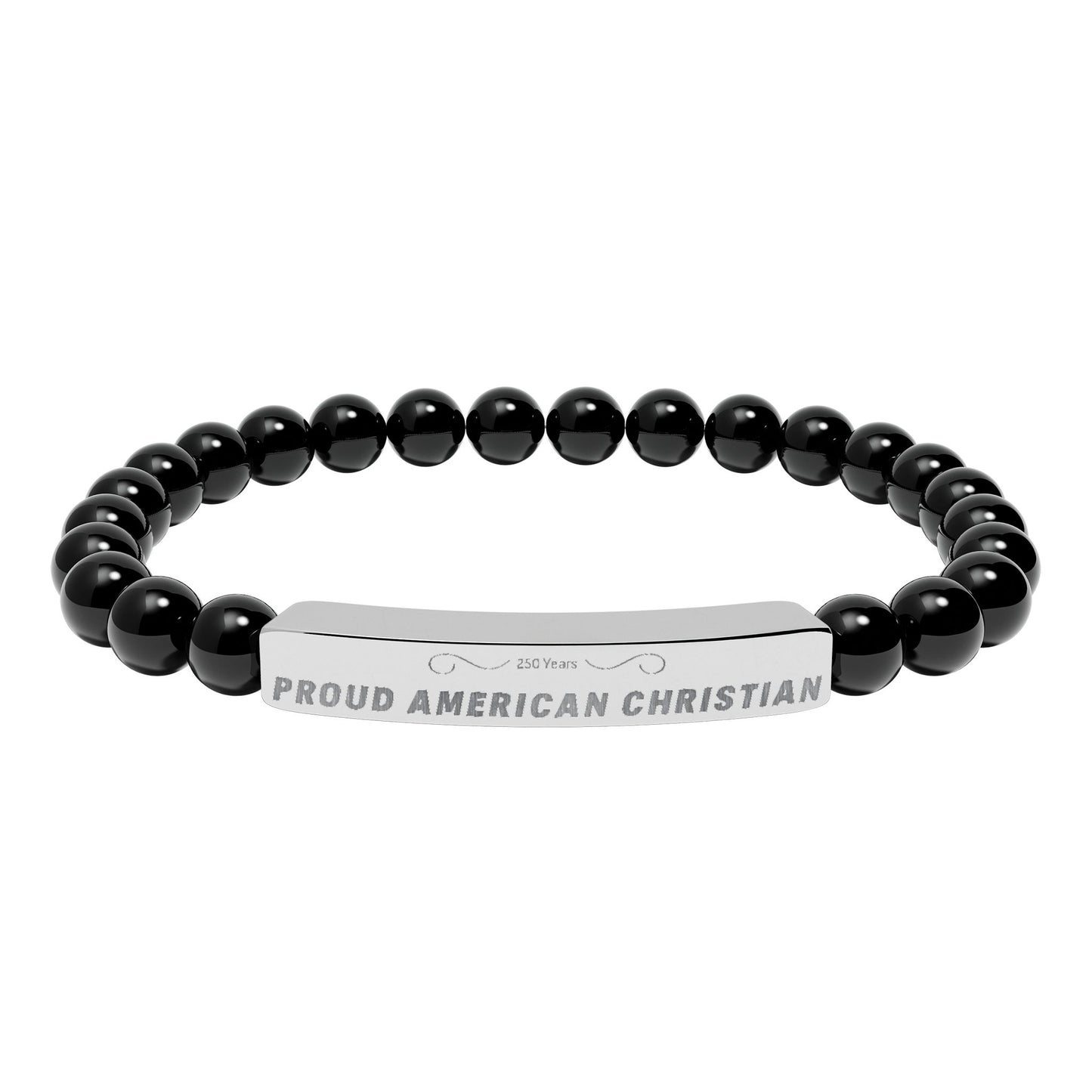 Engraved Natural Stone Bead Bracelet — Proud American Christian