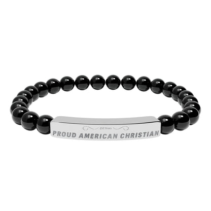 Engraved Natural Stone Bead Bracelet — Proud American Christian