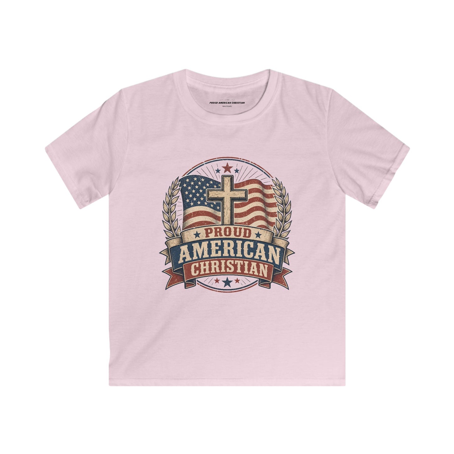 Kids Tee — Proud American Christian Flag Cross Design