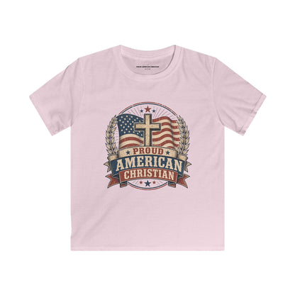 Kids Tee — Proud American Christian Flag Cross Design