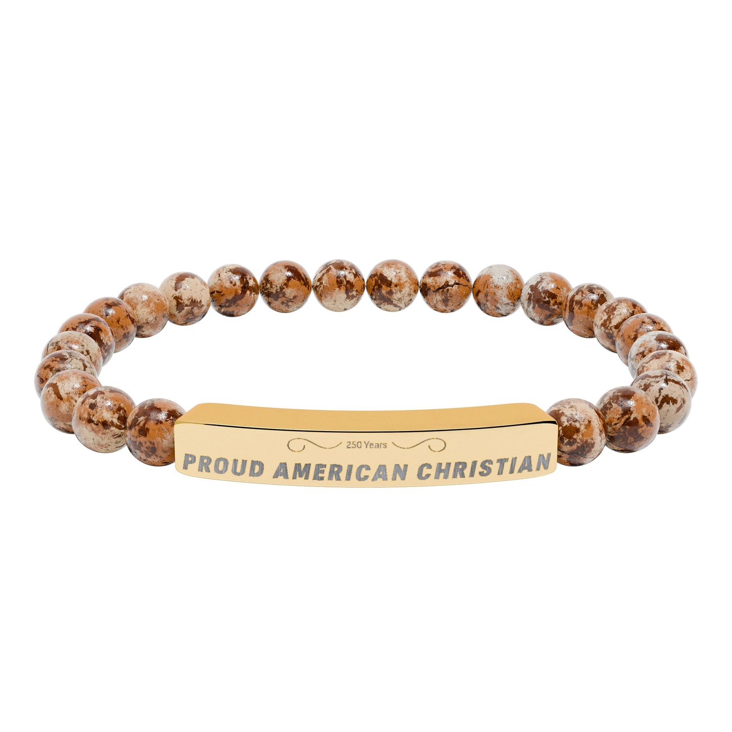 Engraved Natural Stone Bead Bracelet — Proud American Christian