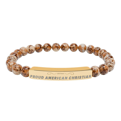 Engraved Natural Stone Bead Bracelet — Proud American Christian