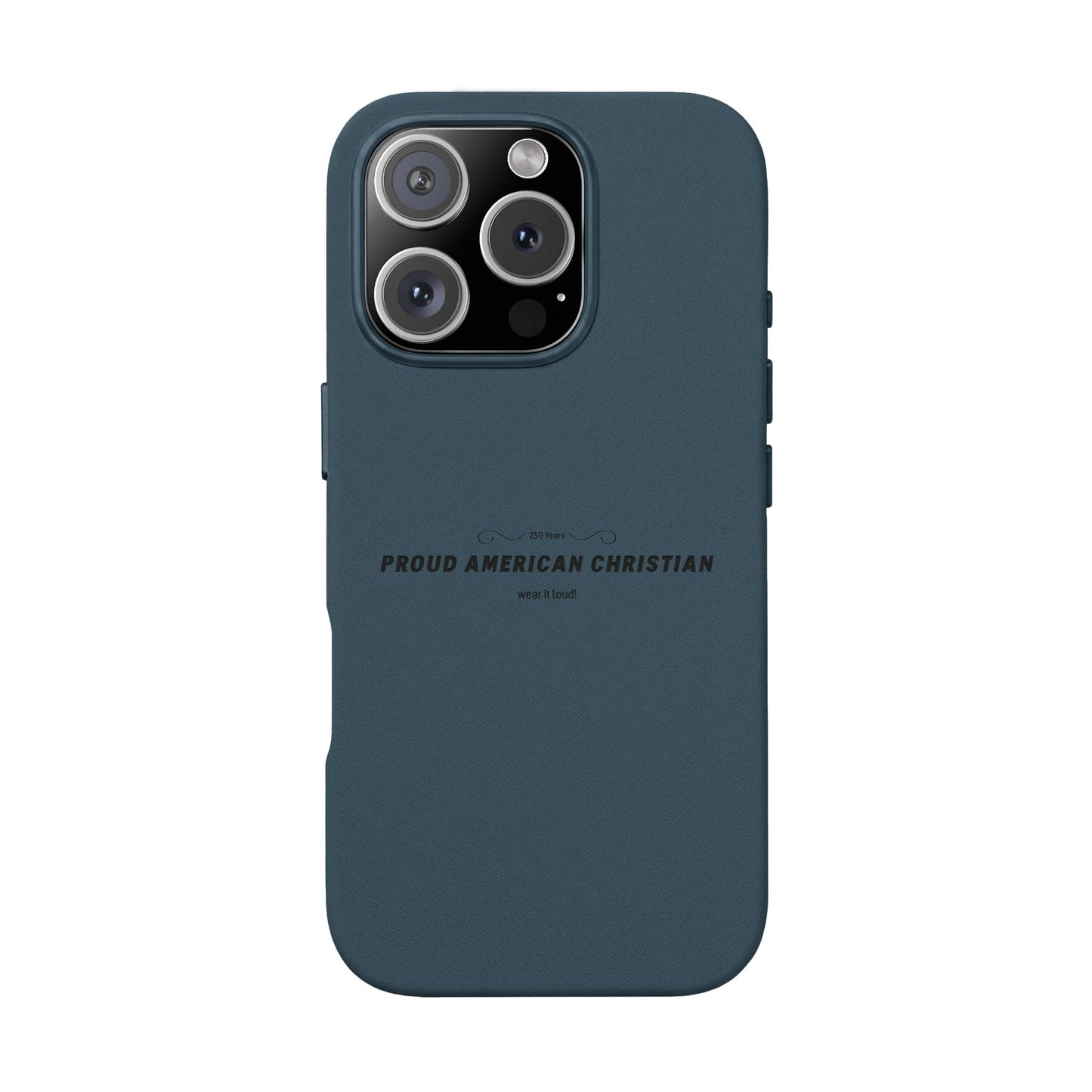 Engraved PU Leather Phone Case — "Proud American Christian" Minimalist Protective Cover