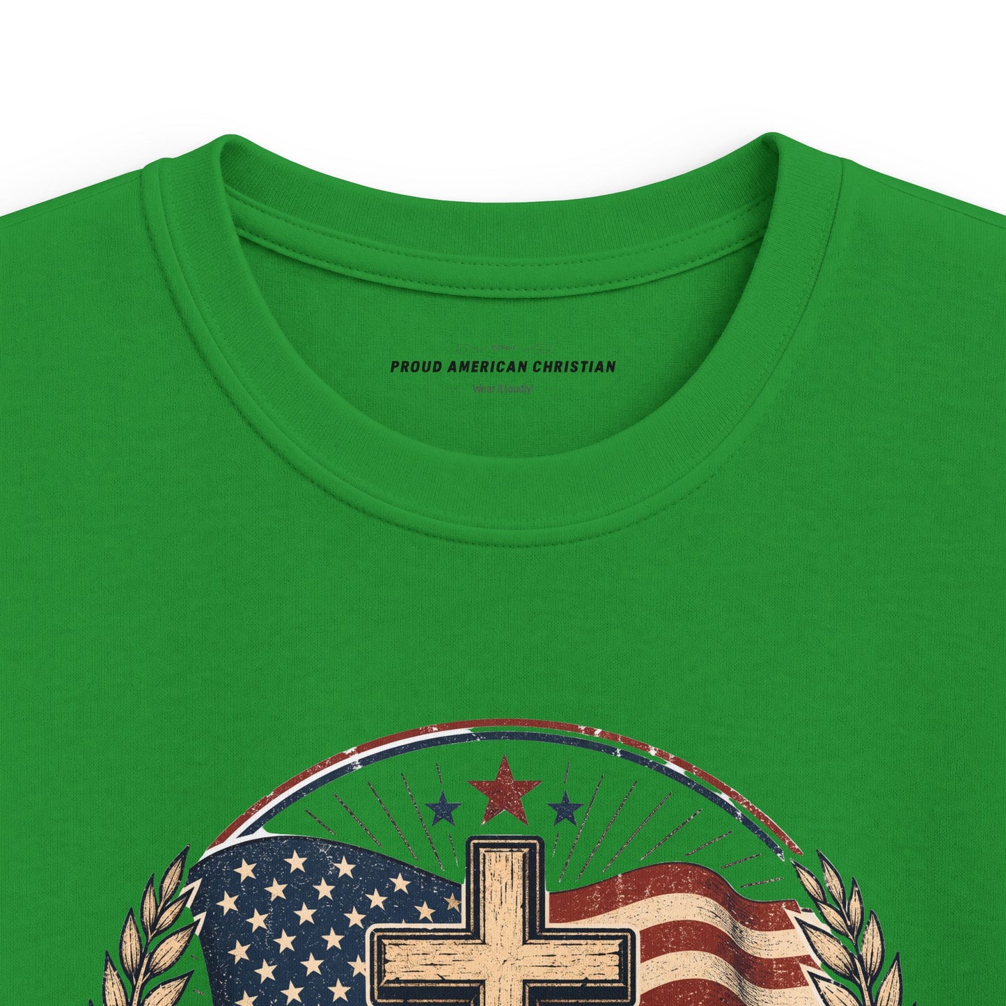 Kids Tee — Proud American Christian Flag Cross Design