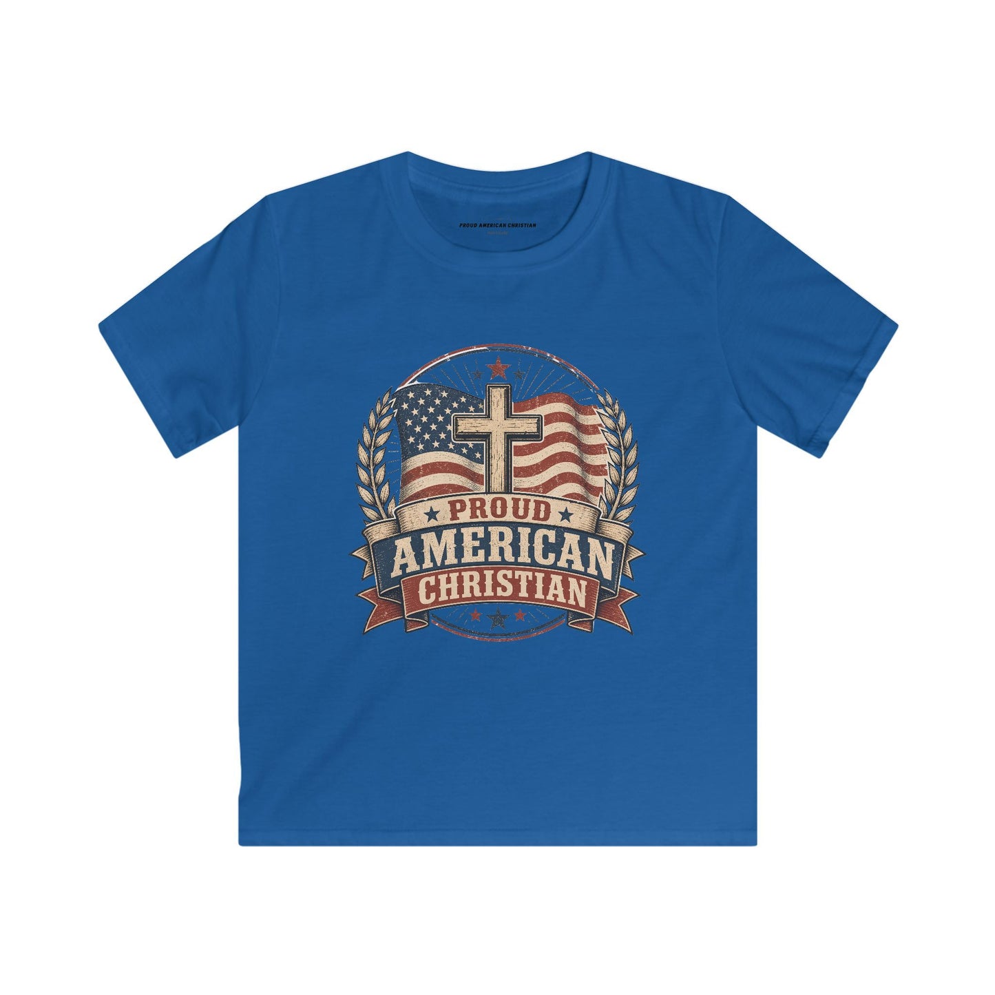 Kids Tee — Proud American Christian Flag Cross Design