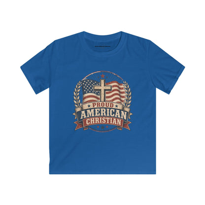 Kids Tee — Proud American Christian Flag Cross Design