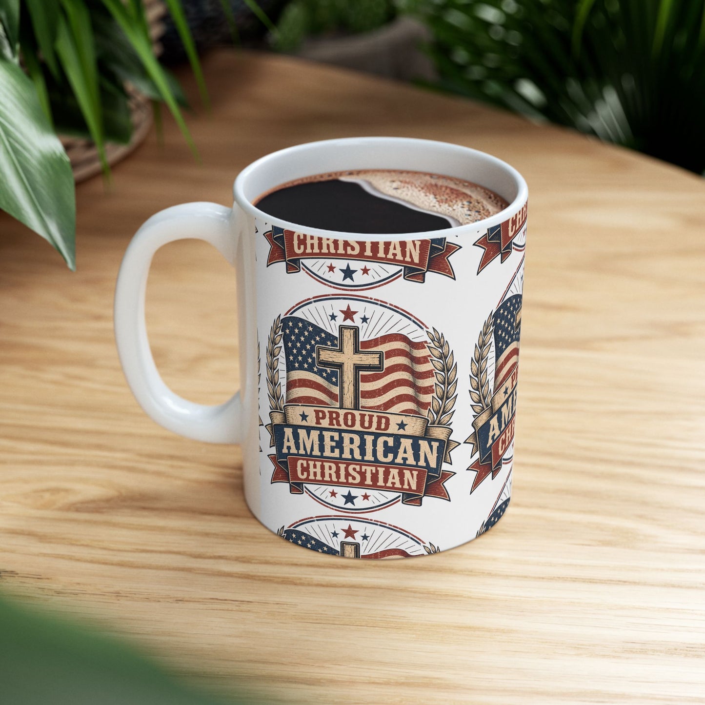 Proudly American Christian Mug — Patriotic Design