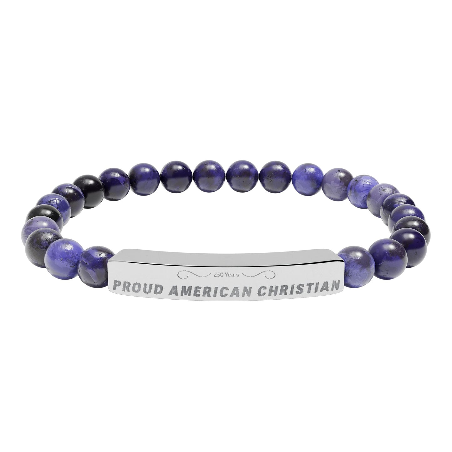 Engraved Natural Stone Bead Bracelet — Proud American Christian