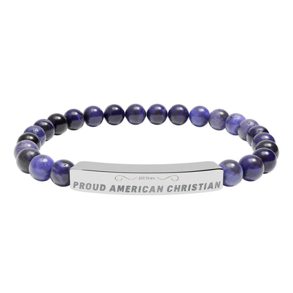 Engraved Natural Stone Bead Bracelet — Proud American Christian