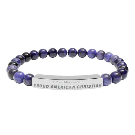 Engraved Natural Stone Bead Bracelet — Proud American Christian