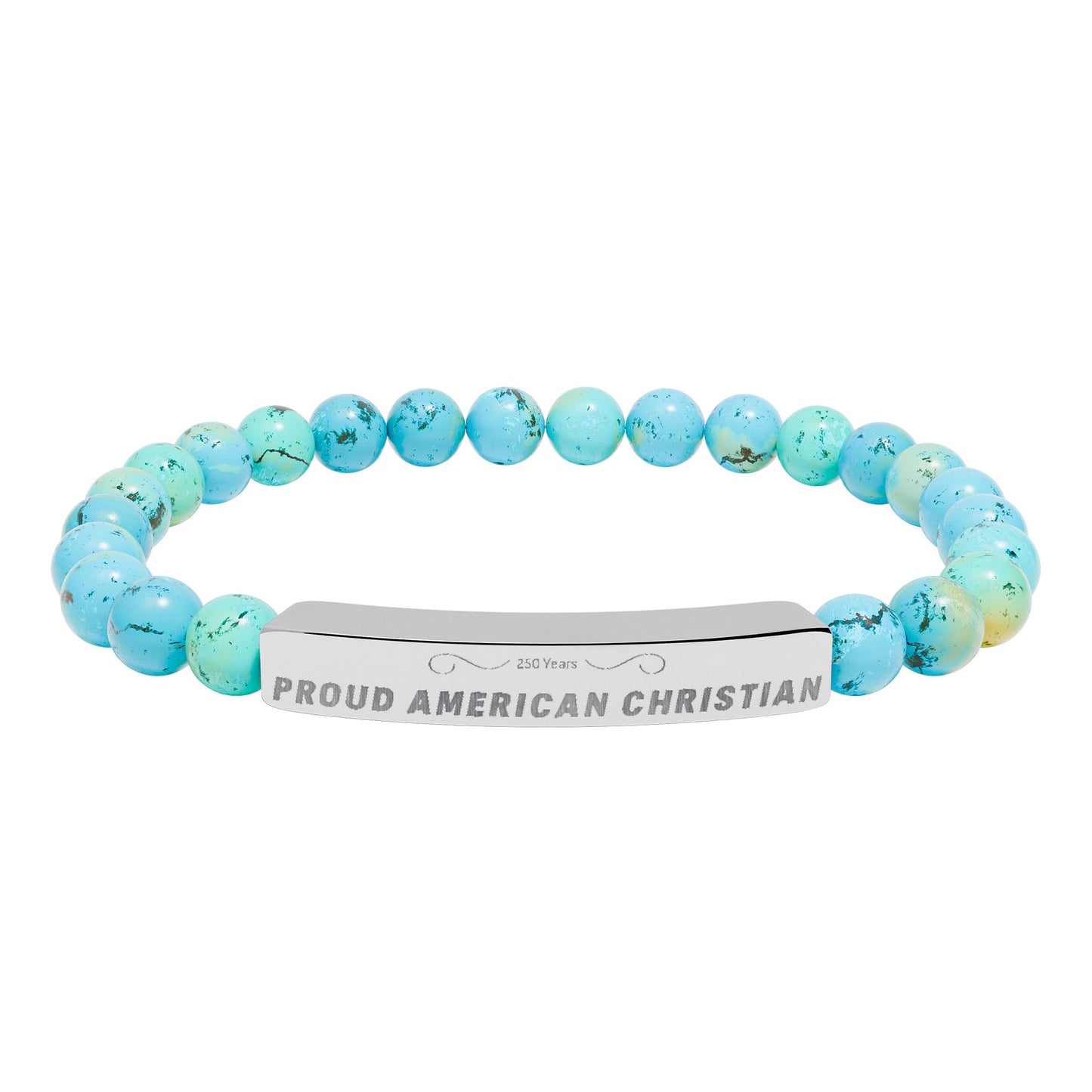 Engraved Natural Stone Bead Bracelet — Proud American Christian