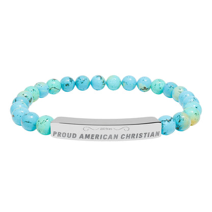 Engraved Natural Stone Bead Bracelet — Proud American Christian