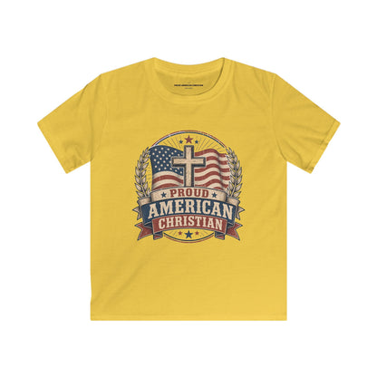 Kids Tee — Proud American Christian Flag Cross Design