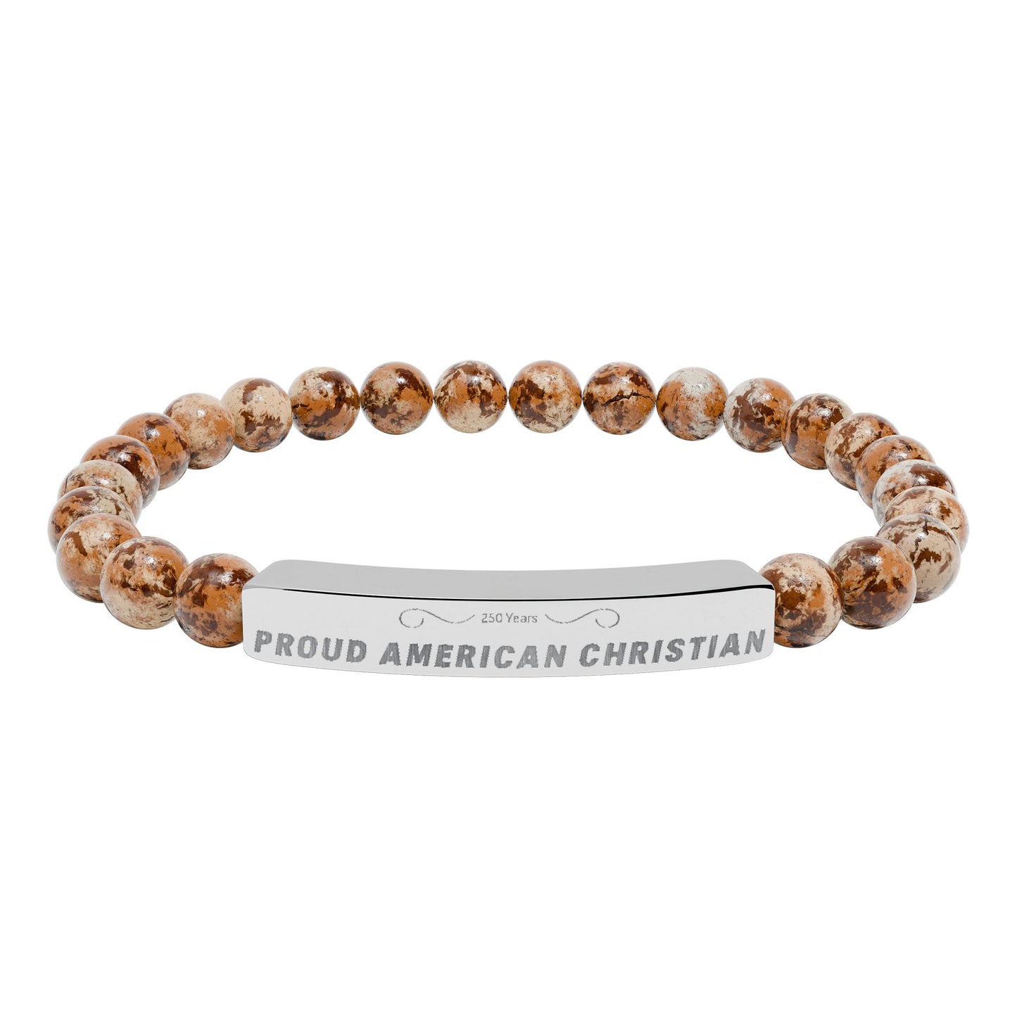 Engraved Natural Stone Bead Bracelet — Proud American Christian