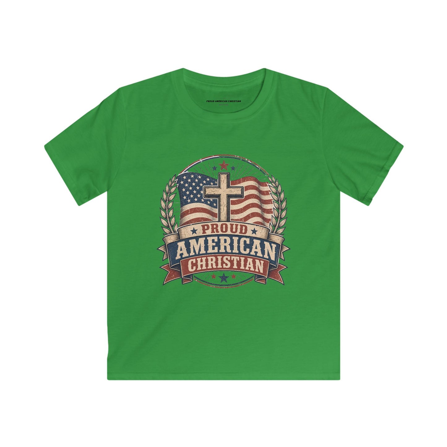 Kids Tee — Proud American Christian Flag Cross Design