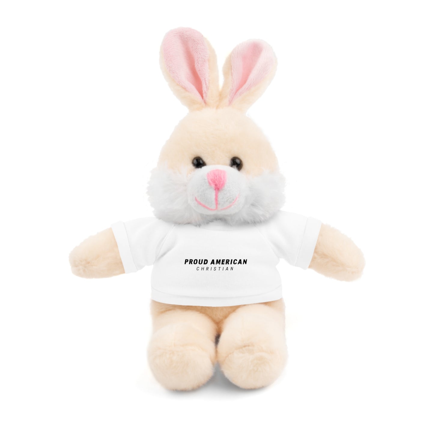 Brown Plush Teddy Bear with White Tee — 'Proud American Christian' Stuffed Animal Gift