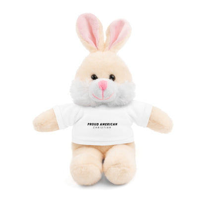 Brown Plush Teddy Bear with White Tee — 'Proud American Christian' Stuffed Animal Gift