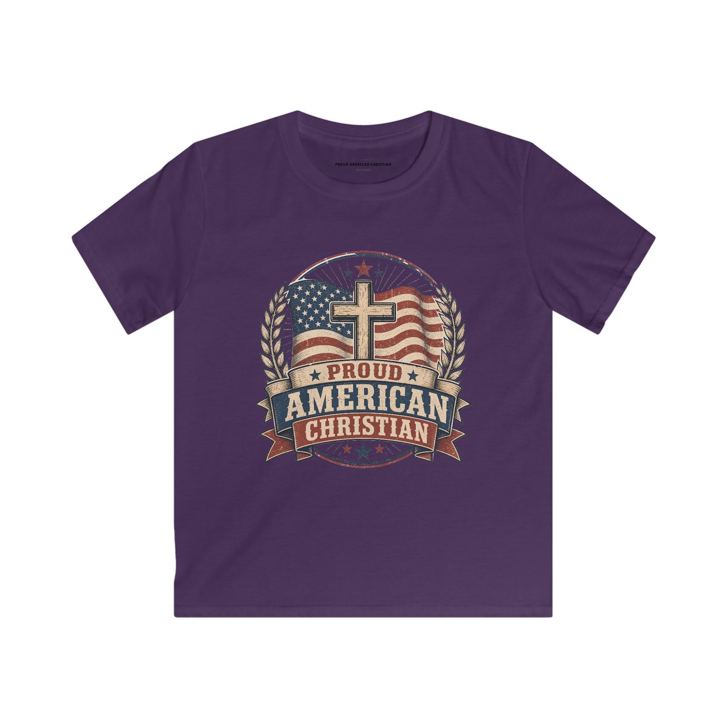 Kids Tee — Proud American Christian Flag Cross Design