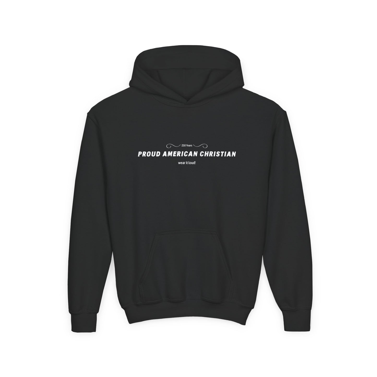Proud American Christian Hoodie — Youth Patriotic Cross Pullover
