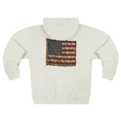 American Christian Zip Hoodie — Distressed Flag Back Print (Adults)