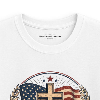Kids Tee — Proud American Christian Flag Cross Design
