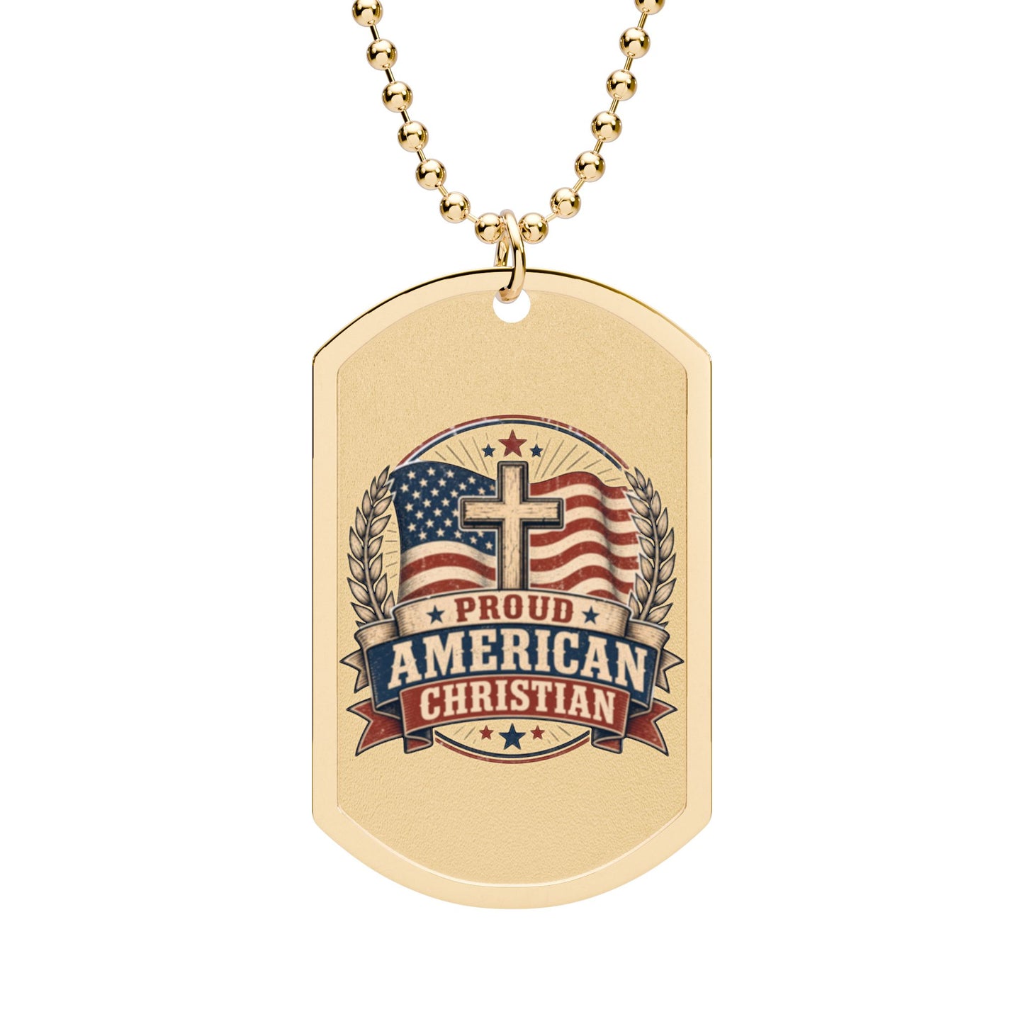 Proudly American Christian Dog Tag | Patriotic Design
