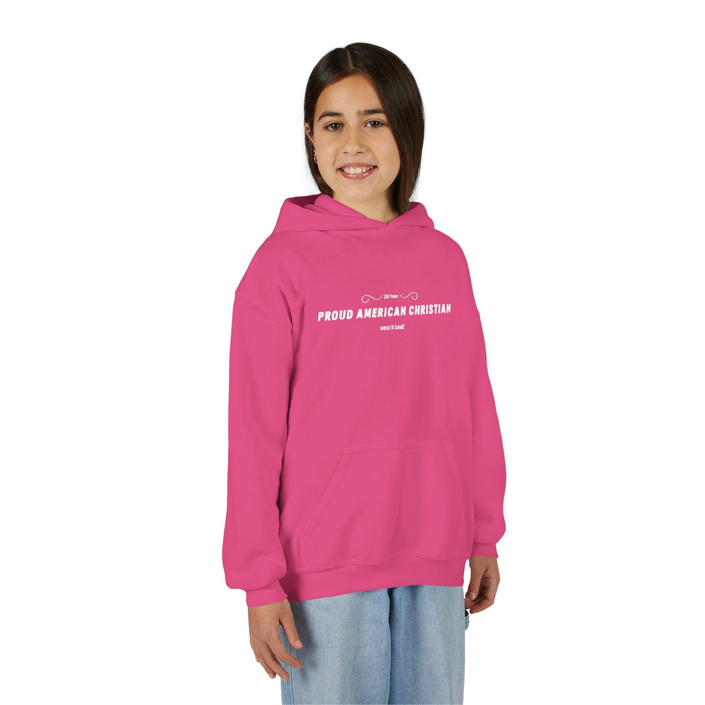 Proud American Christian Hoodie — Youth Patriotic Cross Pullover