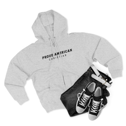 Proud American Christian Zip Hoodie — Distressed Flag Back Print