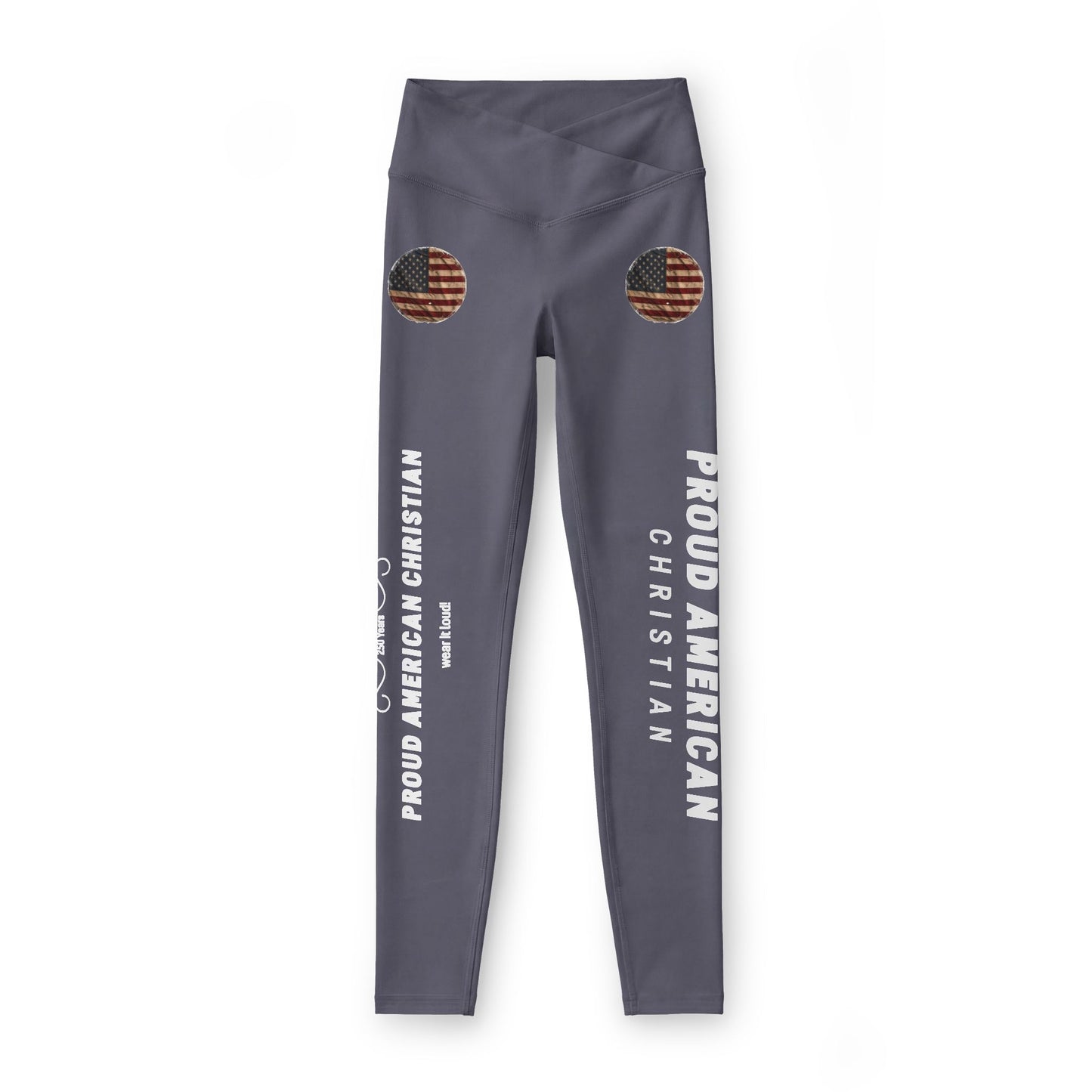 Proud American Christian Leggings — High-Waist Yoga Tights with Flag Accent