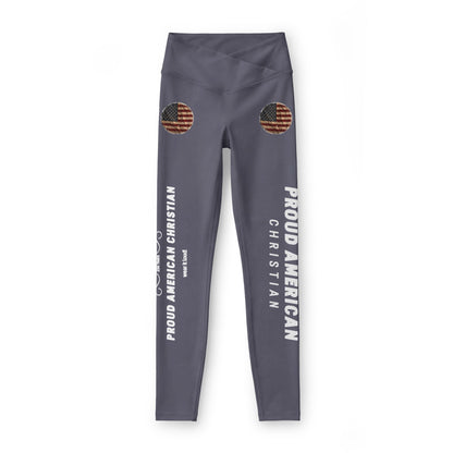 Proud American Christian Leggings — High-Waist Yoga Tights with Flag Accent
